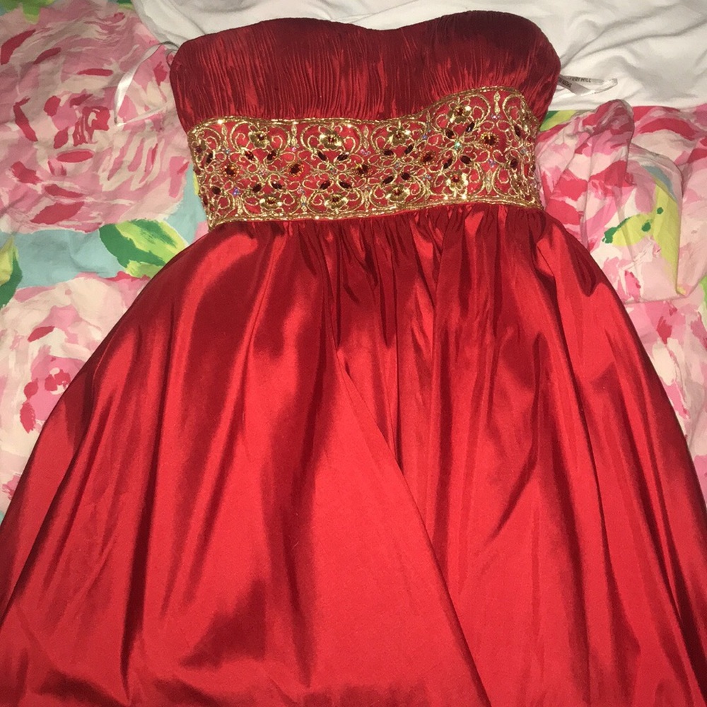Sheer Hill Red and Gold Cocktail Dress